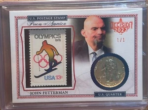 1/1 JOHN FETTERMAN 2022 DECISION STAMP / COIN CARD RELIC PENNSYLVANIA SENATOR - Picture 1 of 2