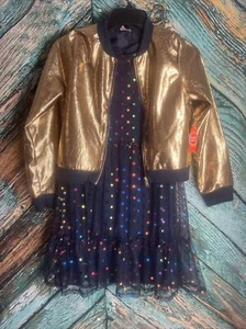 NEW Wonder Nation Girls Dress With Metallic Bomber Jacket Sz 10-12 - Picture 1 of 4