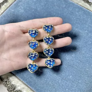 Signed Oscar De La Renta Blue Heart Pave Drop Earrings - Picture 1 of 4
