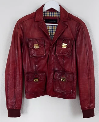 Authentic Rare DSQUARED2 Multi Pocket Y2K Leather Biker Jacket Burgundy Size 44 - Image 1 of 4