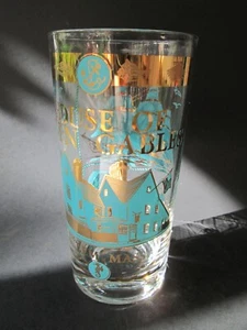 HOUSE OF SEVEN GABLES Salem, Mass. SOUVENIR Drinking Glass Turquoise + Gold - Picture 1 of 5