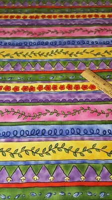 Fabri-Quilt Suzie Qs Whimzies 棉织物 #7379 25 x 44 英寸条纹花卉新品 — 第 1/4 张图片