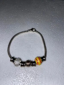 Pandora Bracelet Yellow Red, & Silver Softball And White Crystal Pendents 7 - Picture 1 of 4