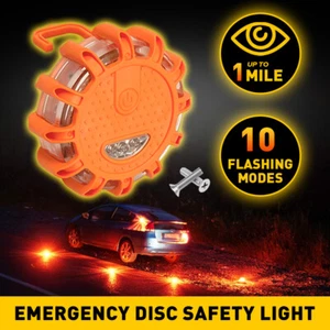 LED Safety Warning Flare Disc Light Flashing Roadside Beacon Magnetic - Picture 1 of 18