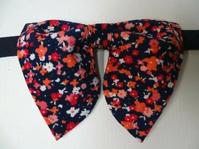 Oversized Navy/Pink Floral Bow tie Vintage style 70s Wedding Prom Gift for Him - Image 1 of 3