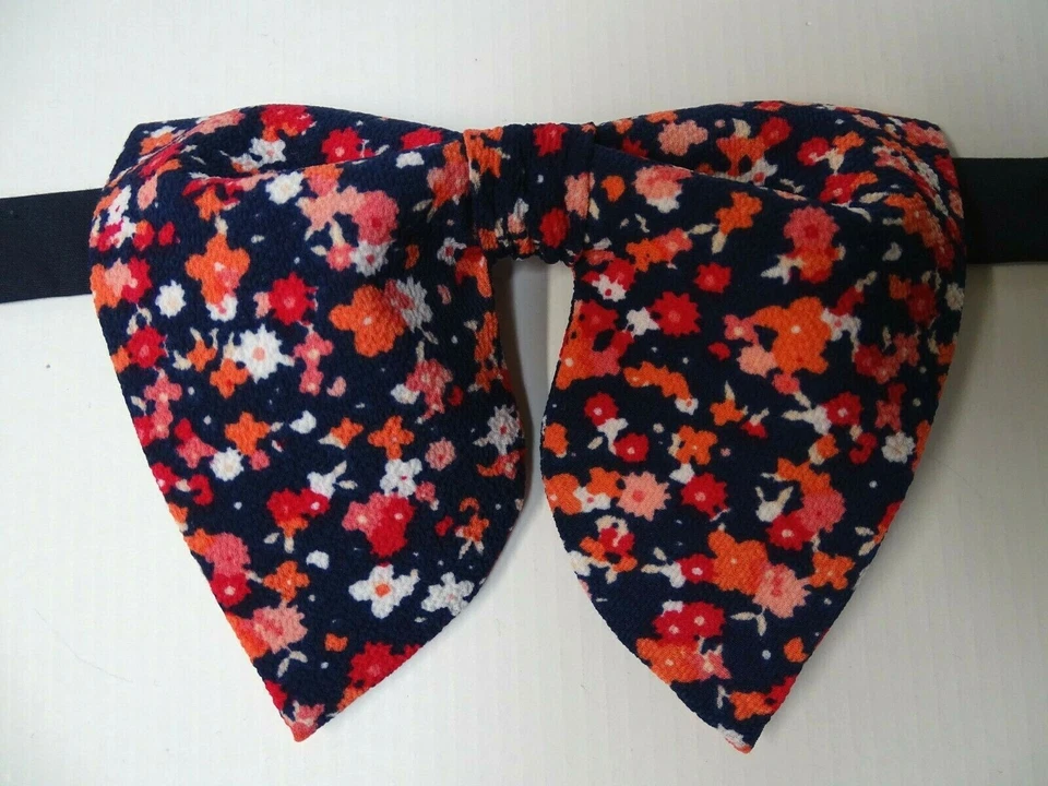 Oversized Navy/Pink Floral Bow tie Vintage style 70s Wedding Prom Gift for Him - Image 1 of 3