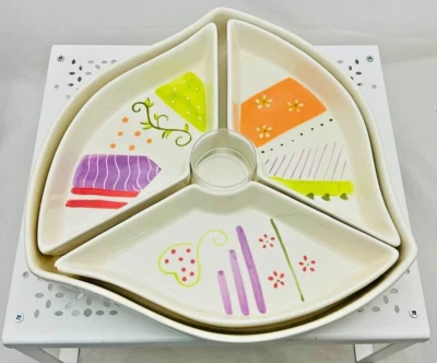 Amadéus plateau apéro ivoire céramique plateau et 3 compartiments,1 porte-piques - Photo 1/4