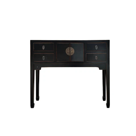Oriental Black Lacquer 4 Drawers Slim Narrow Foyer Side Table cs7604 Cover