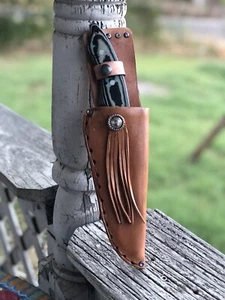 Frost Cutlery Satin Finish 10” Linen Micarta Spear Point Knife + Leather Sheath - Picture 1 of 21