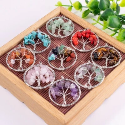 9 Piezas Piedras Preciosas Naturales Árbol de la Vida Colgante Reiki Energía Curativa Amuleto Dije Foto 1 de 4