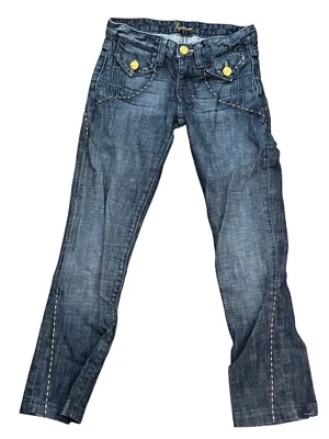 Винтажные женские джинсы из денима Marciano размер 24 с золотыми швами и акцентами на пуговицах - Изображение 1 из 4