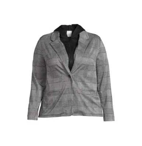 No Boundaries Juniors Plus Size Hooded Blazer Women's Gray & Black Plaid Size 1X - Picture 1 of 4