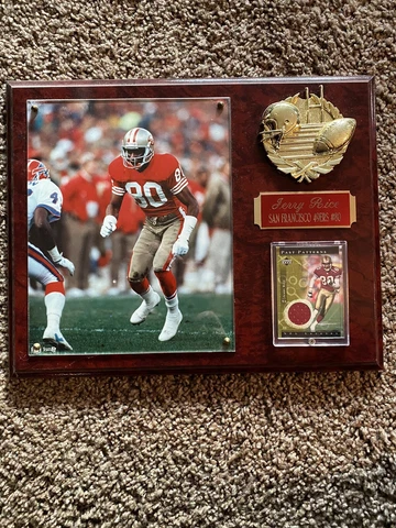 Jerry Rice #80 San Francisco 49ers  15" x 12" Plaque & Game Used Jersey Card Cover