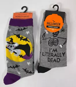 Halloween Socks set of 2 pairs Women Shoe Sz 4-10 Koala Witch/I'm Literally Dead - Picture 1 of 2