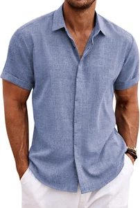 Casual Shirts Button down Shirt Linen Shirts Short Sleeve for Men Beach Summer - Picture 1 of 11