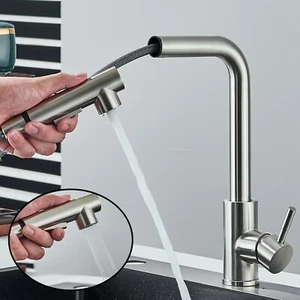 360° Wasserhahn Küche mit brause Spülbecken Küchenarmatur Gebürsteter Nickel - Bild 1 von 14