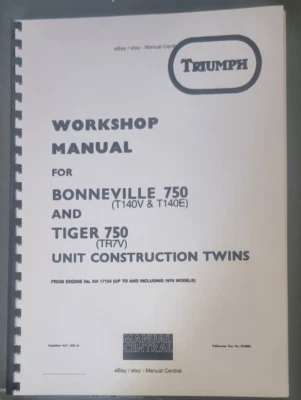 MANUAL DE OFICINA DE SERVIÇO TRIUMPH BONNEVILLE 750 T140V/E TIGER 750 TR7V - Imagem 1 de 2