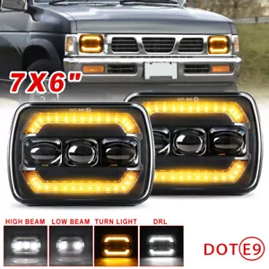 2XBlack For Nissan D21 Pickup 1986-1994 7x6" LED Headlight Hi-Lo Turn Signal DRL - Picture 1 of 9