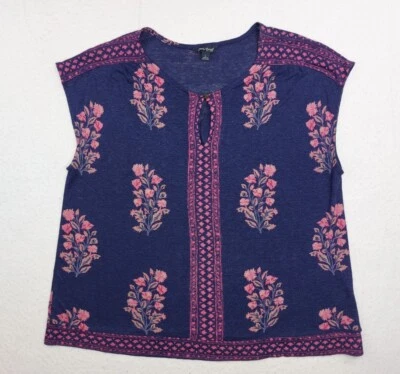 Blusa Top Mujer LUCKY BRAND Grande Sin Mangas Púrpura Tejido Túnica Camisa Boho Foto 1 de 4