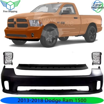 Front Bumper Cover Fascia & Fog Light Assembly Kit For 2013-2018 Dodge Ram 1500 Foto 1 de 4