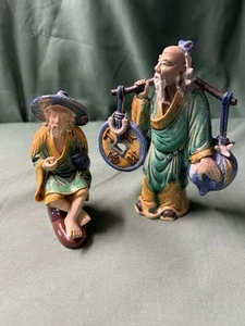 ANTIQUE CHINESE 2  MUD MAN CHINA - Picture 1 of 6
