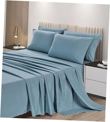  Juego de Sábanas 6 Piezas - Extra Suave Transpirable Microfibra Cepillada King China Azul Foto 1 de 4