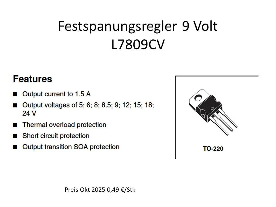 L7809CV, 50 Stk,  1 Linear Voltage, Voltage Regulator 1.5A, 9 V 3-Pin, TO-220 - Bild 1 von 1