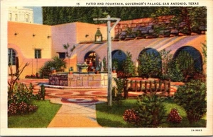 PAZIO e FONTANA Palazzo del Governatore SAN ANTONIO, Texas TX cartolina di lino - Foto 1 di 2