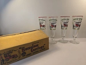 Lot of 6 Libby Horseless Carriage Footed Pilsner Drinking Glasses 1905 Buick - Picture 1 of 13