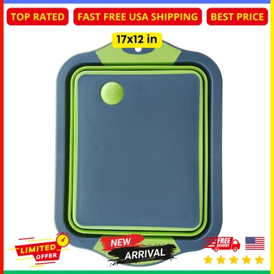 Tábua de corte dobrável e banheira de lavar vegetais + plugue de drenagem – 17x12 polegadas cinza - Imagem 1 de 4