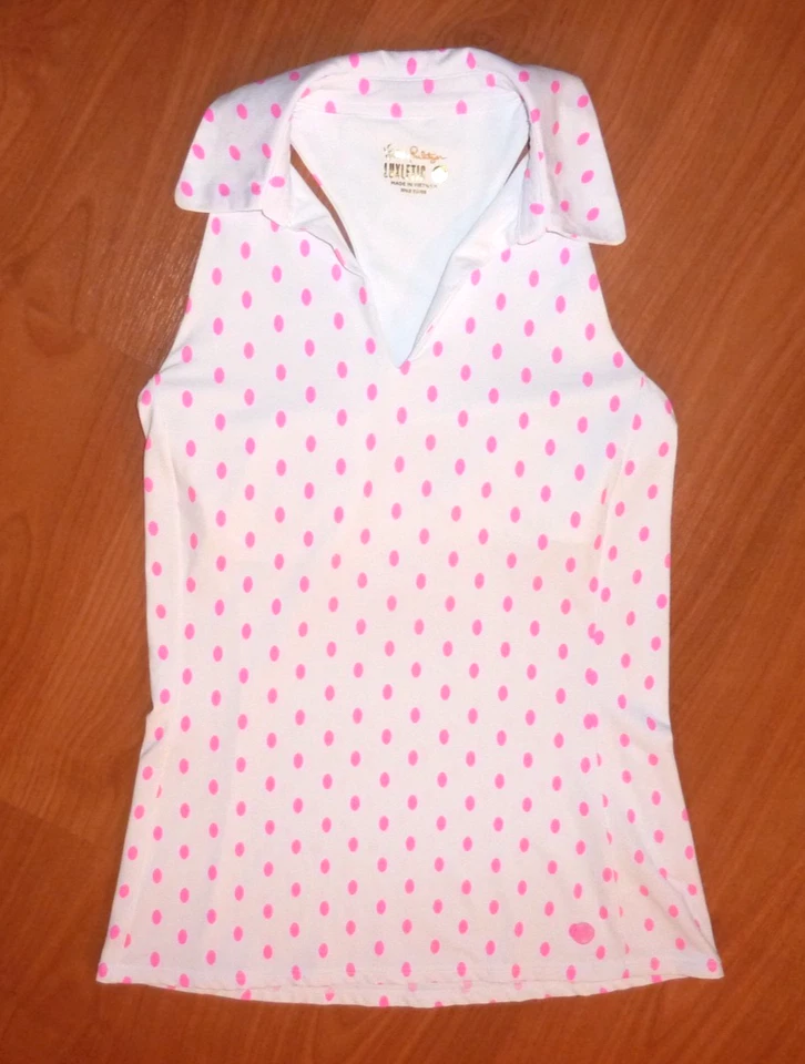 Sujetador polo Lilly Pulitzer Lakelyn Luxletic para mujer talla 2XS blanco con puntos ovalados rosas Foto 1 de 4