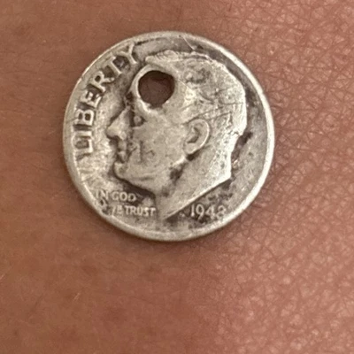 1948 Error Rare Dime With Hole  - Image 1 of 2