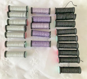 Kreinik Needlepoint Fibers Threads Lot of 21 Silver Purple Black Metallic Braids - Picture 1 of 5