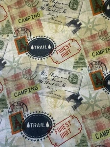 Camping Icons Reise Trail Wandern Urlaub Baumwollstoff BTY 36”x45” - Bild 1 von 1