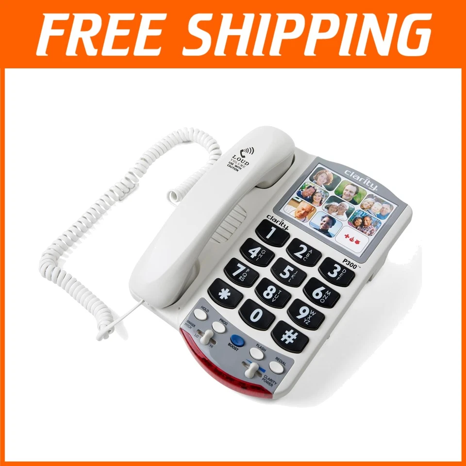 Teléfono con cable amplificado P300 para personas mayores - con discapacidad auditiva con botones grandes Foto 1 de 4