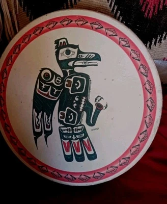**IMPRESIONANTE TAMBOR DE ORACIÓN HAIDA COSTA NOROESTE DE COLECCIÓN ¡BONITO!** Foto 1 de 4