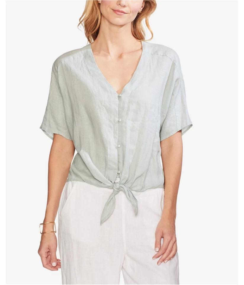 Vince Camuto Womens Tie Front Button Down Blouse, green, XL - Image 1 of 1