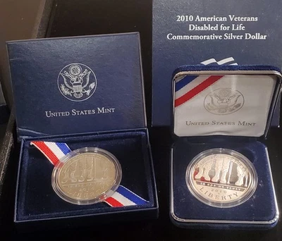 2010-W American Veterans Disabled For Life Silver Dollar Set Proof & UNC In OGP - Image 1 of 4