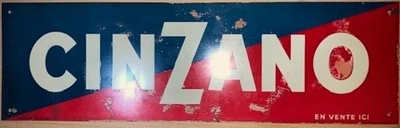 Tôle ancienne publicitaire plaque CINZANO  "en vente ici " enseigne NO émaillée - Photo 1/4