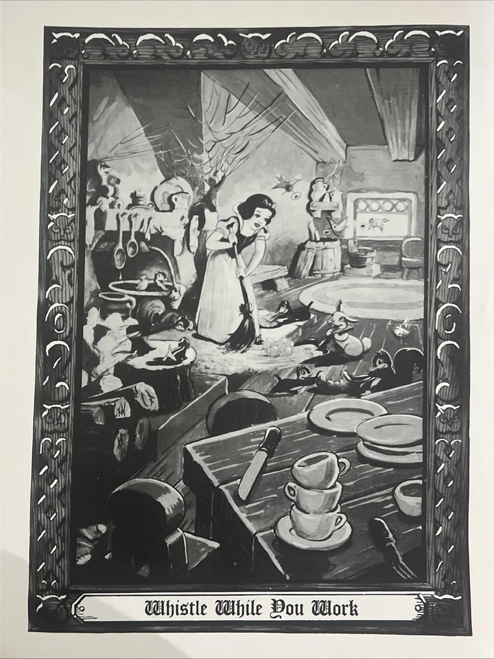 Antique C. 1938 Snow White Lithograph Whistle While You Work Disney Ephemera — 第 1/1 张图片