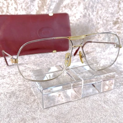 Gafas Cartier vintage tanque marco plateado 62-12-130 con bolsa de transporte de cuero Foto 1 de 4