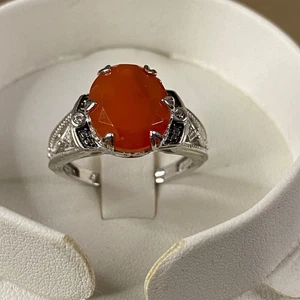 Orange Karneol & weißer Quarz Sterlingsilber Ring 4,47 ctw Neu Größe 8 - Bild 1 von 5