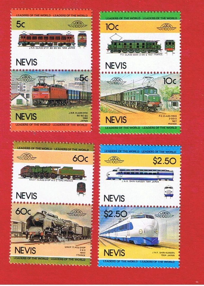 Nevis  #191-193-199-221  MNH OG   Locomotive  Pairs   Free S/H - Image 1 of 1