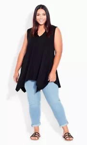 Avenue V-Neck Swing Tank Top Black Womens Plus Size 30/32 NEW - Picture 1 of 3