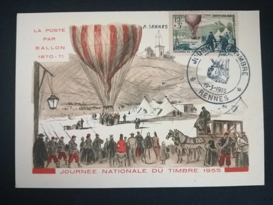 France Premier Day FDC Yvert 1018 Stamp Balloon Post 12F +3F Reindeer - Image 1 of 1