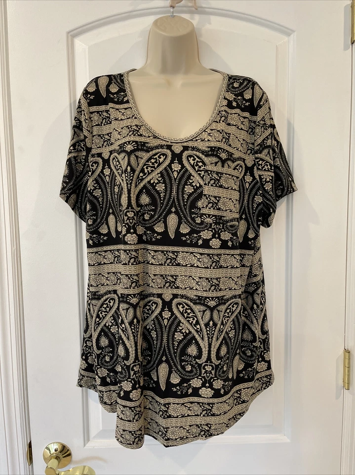 Meaneor XXL Solid Navy Round Neck Top 3/4 Floral Lace Sleeve