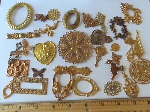Variety of 32 Vintage Brass findings.