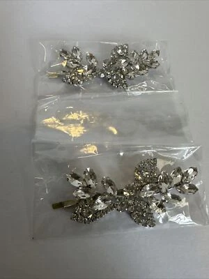 Conjunto de 2 alfinetes de cabelo aglomerado de strass prata metal noiva dançarina de casamento - Imagem 1 de 4