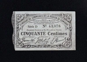 F.C. FRANCIA FRANCE , CAMBRAI , 50 CENTIMOS 1916 , EBC+ (XF+) . - Imagen 1 de 2