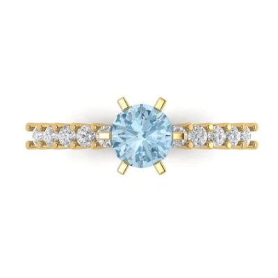 1.05 tcw Round Cut Engagement Ring, 14K Yellow Gold Simulated Diamond - Image 1 of 4